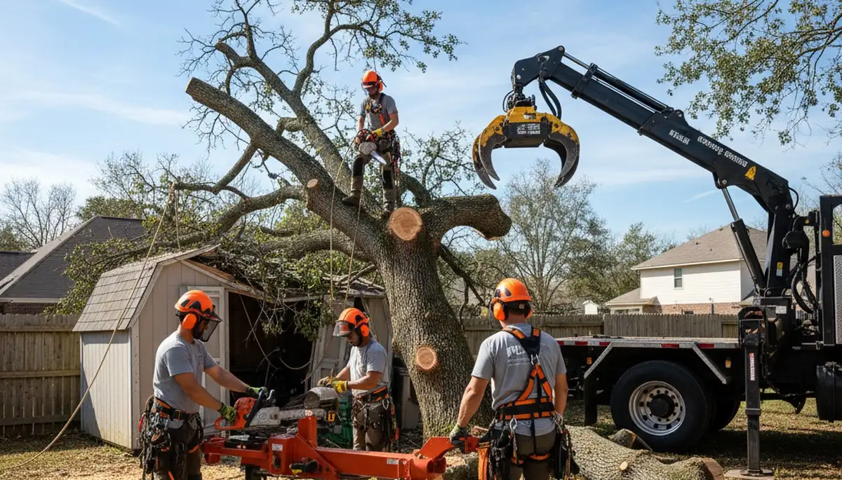 Emergency tree service crew in Bellevue, NE removing storm-damaged trees safely