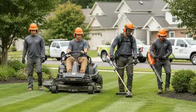 Bellevue, NE tree service crew providing professional lawn and arbor care on a residential property