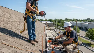 Bellevue, NE arborist installs lightning protection on a tree near a home