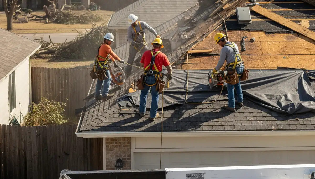 Storm damage tree cleanup crew in Bellevue, NE removing debris and fallen branches safely
