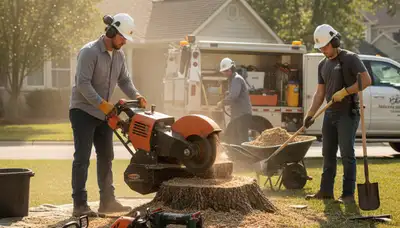 Bellevue, NE stump removal service clearing an unwanted tree stump from a yard