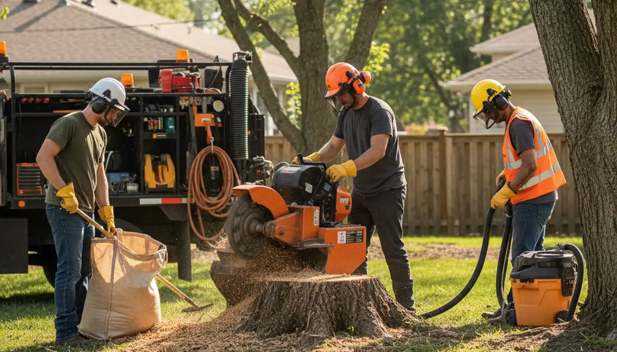 Bellevue, NE stump removal service clearing an unwanted tree stump from a yard