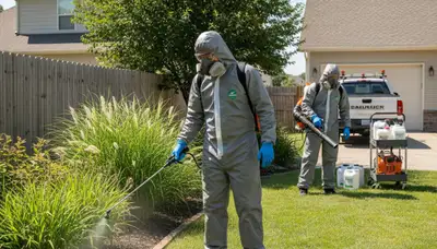 Bellevue, NE tick control technician treating wooded yard for safer outdoor spaces