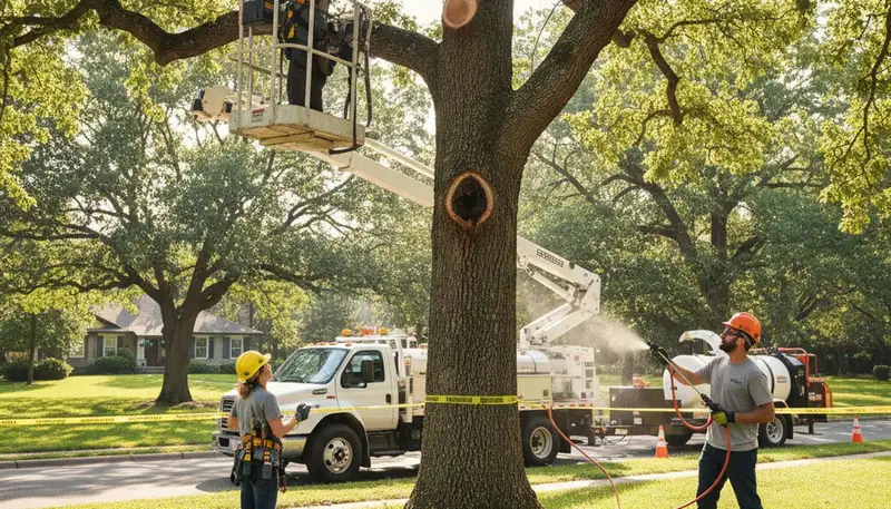 Bellevue, NE arborist inspecting tree disease symptoms for expert treatment