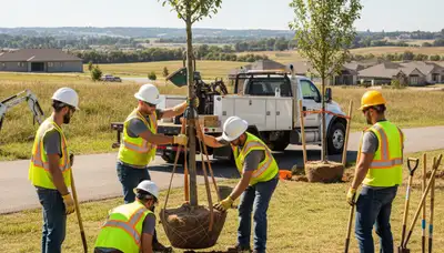Bellevue, NE arborist planting a young tree for local tree planting services