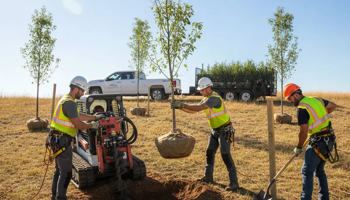 Bellevue, NE tree planting service preparing healthy young trees for local landscape installation