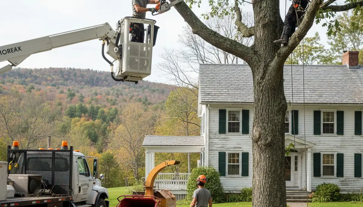 Bellevue, NE tree service crew removing a tree near a residential property