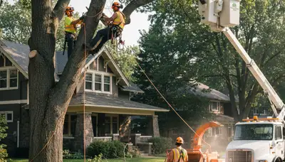 Tree service crew in Bellevue, NE handling tree trimming and removal for a local property